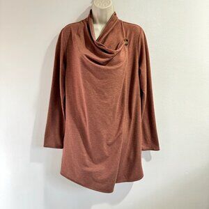LOGO Lori Goldstein Lounge Sweater Size M Cardigan Wrap Drape Orange Cowl Fleece